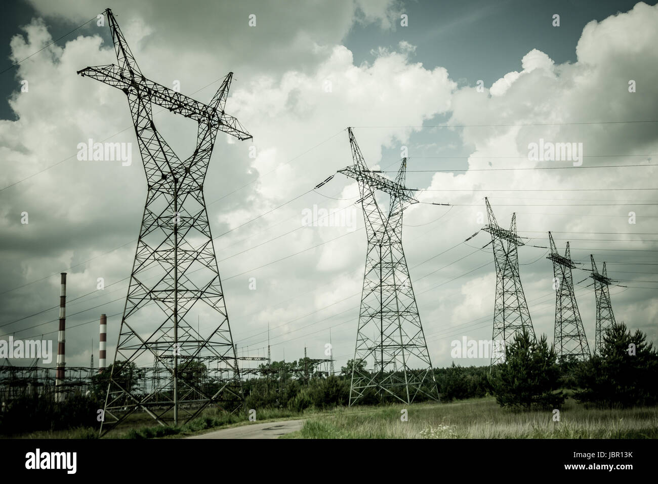 Pylon and transmission power line in summer day Stock Photo - Alamy