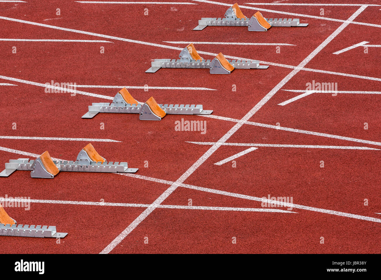 starting blocks on the running track Stock Photo Alamy