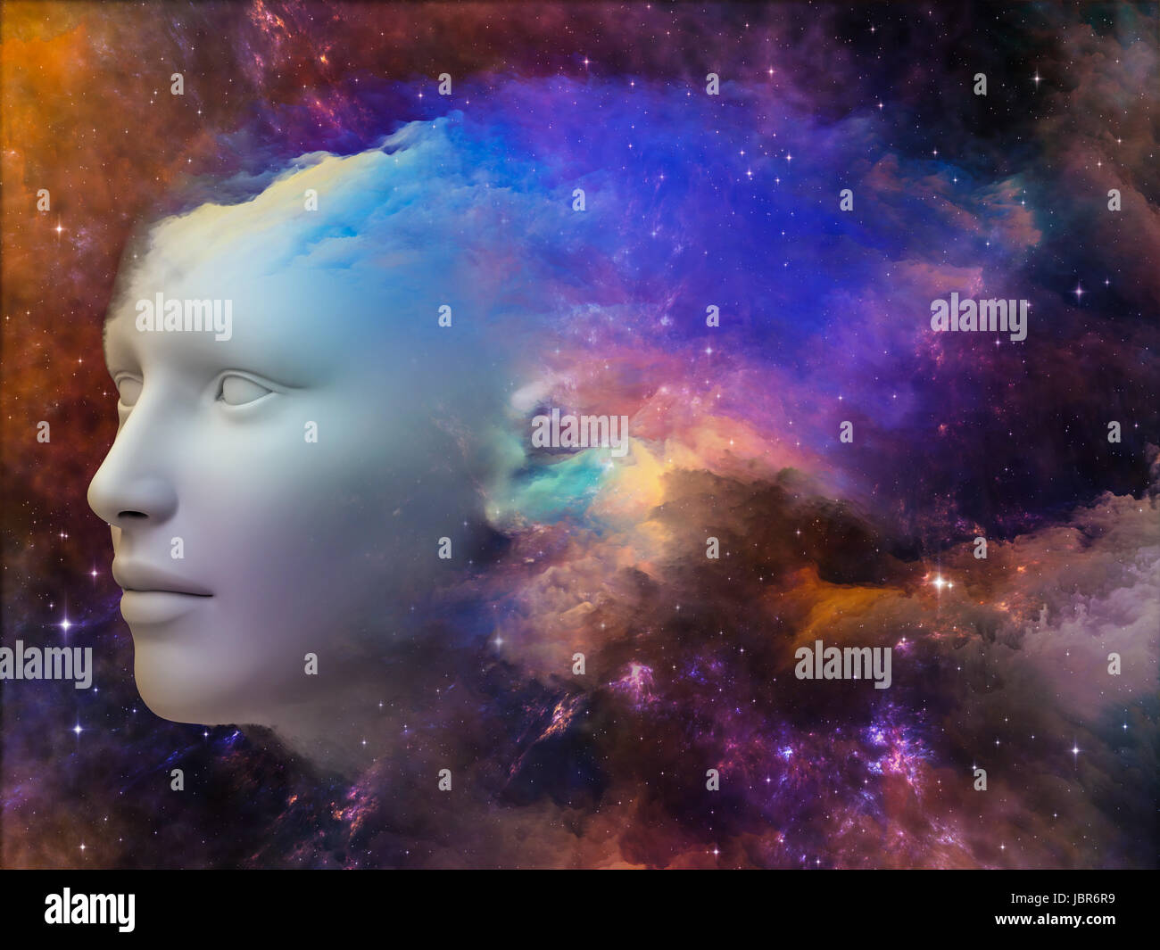 Colorful Mind series. Composition of human head and fractal colors ...