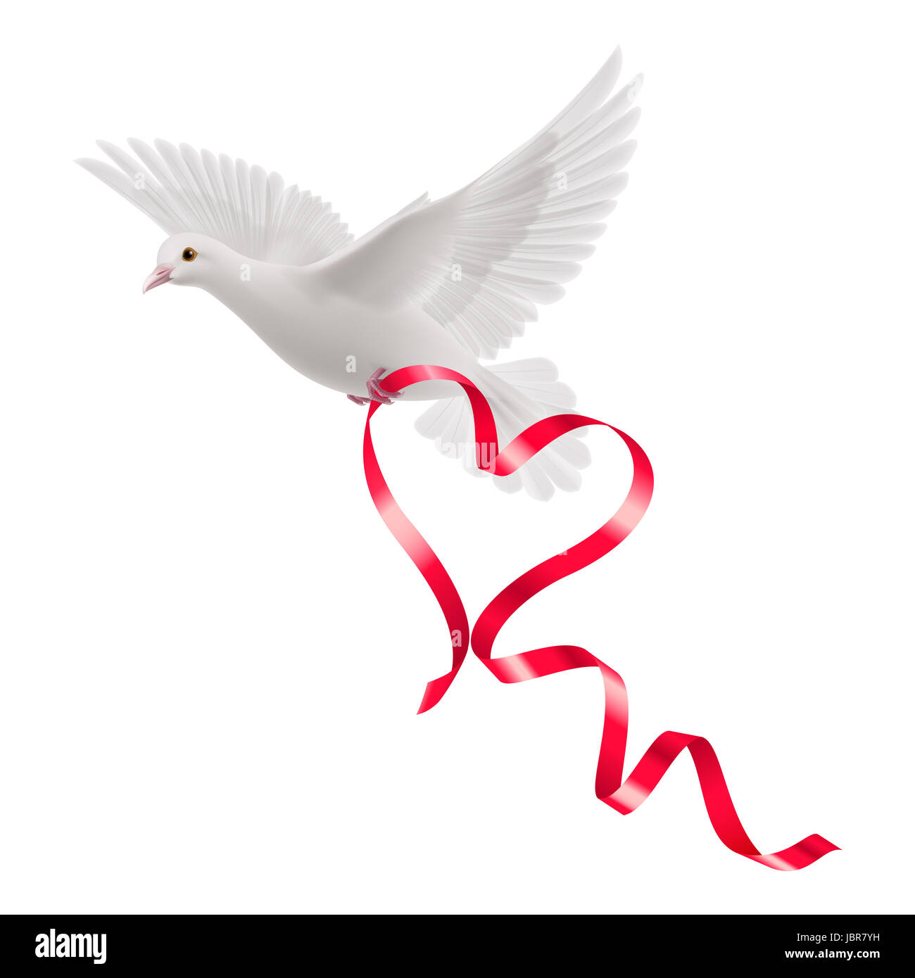 White dove with red ribbon in the white background Stock Photo Alamy