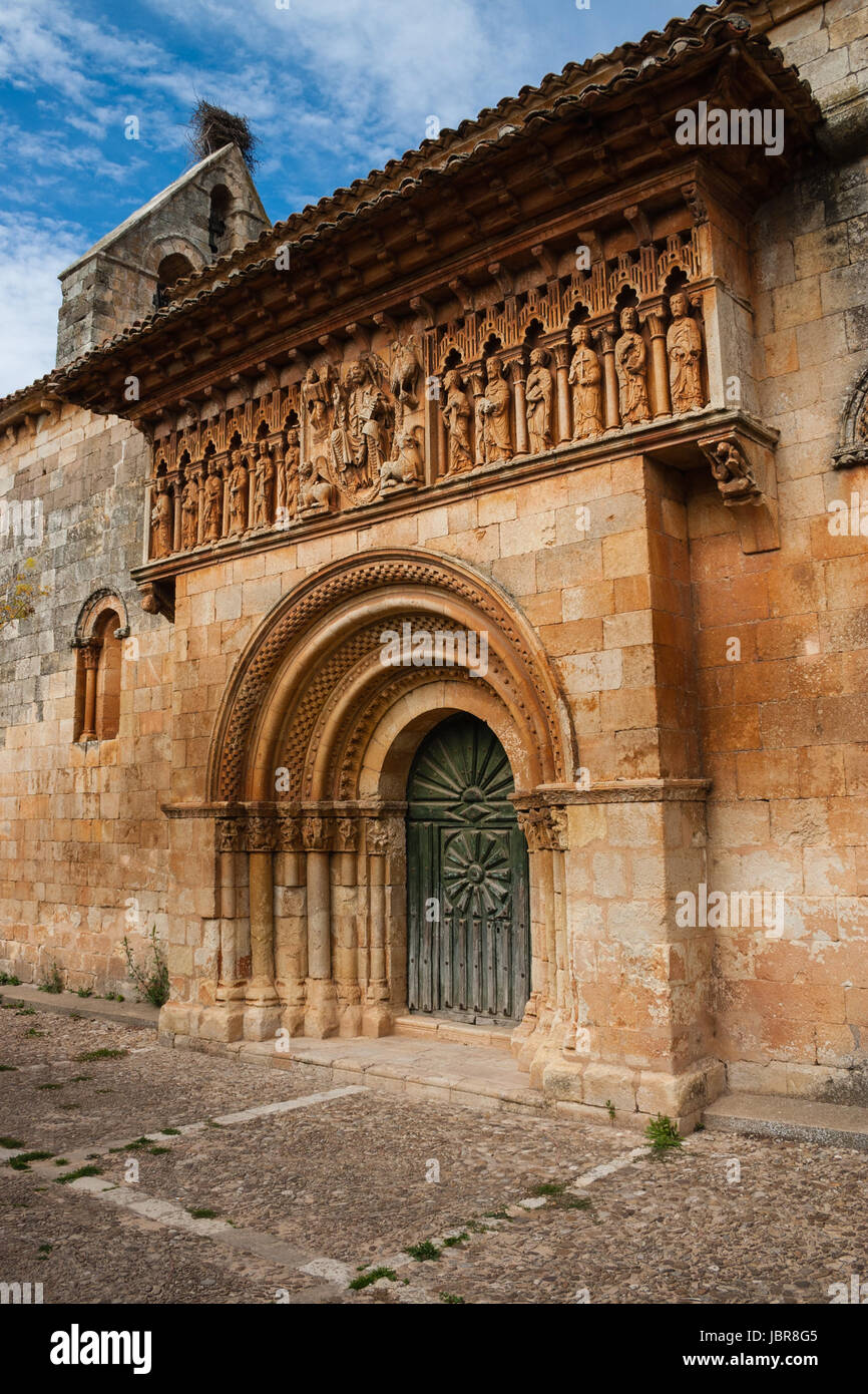 Excellent example of church romanesque art from a small village called Moarves de Ojeda in the povince of Palencia  Spain Stock Photo