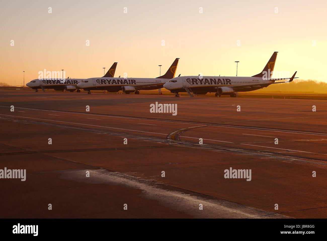 CHARLEROI, BELGIUM FEBRUARY 2 Airliners of Ryanair parked at