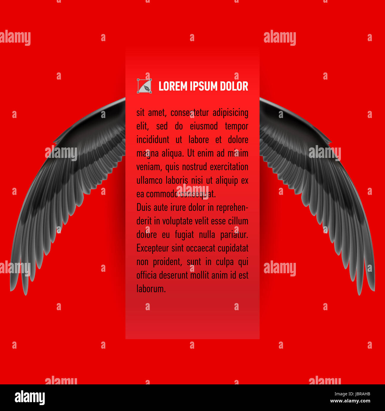 Sheet of paper with text with black wings on both sides Stock Photo - Alamy