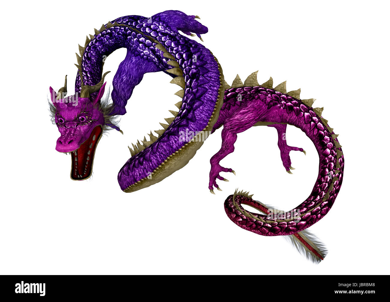 3D digital render of a purple fantasy eastern dragon isolated on white ...