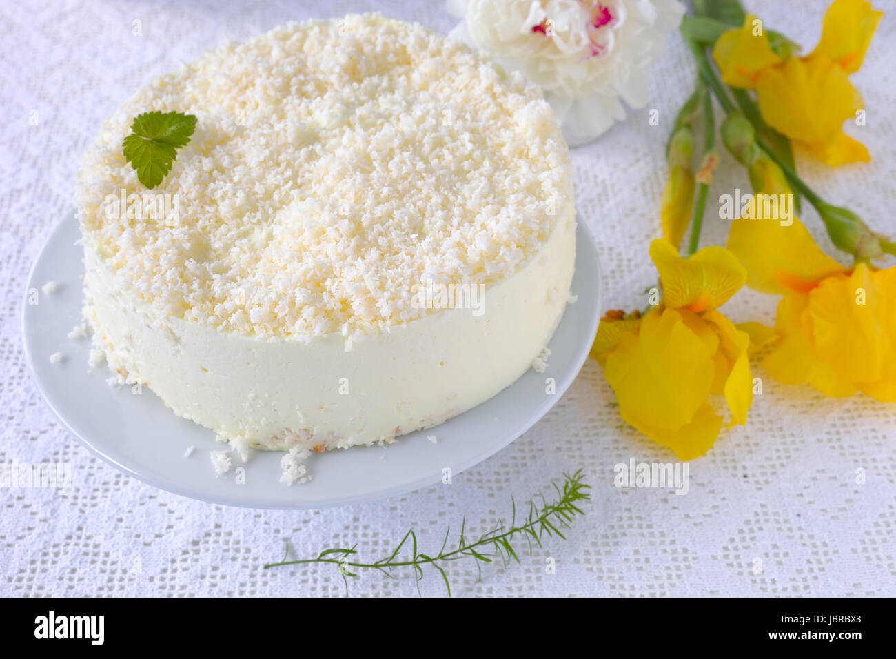 Gelatin cheesecake with coconut flakes Stock Photo Alamy