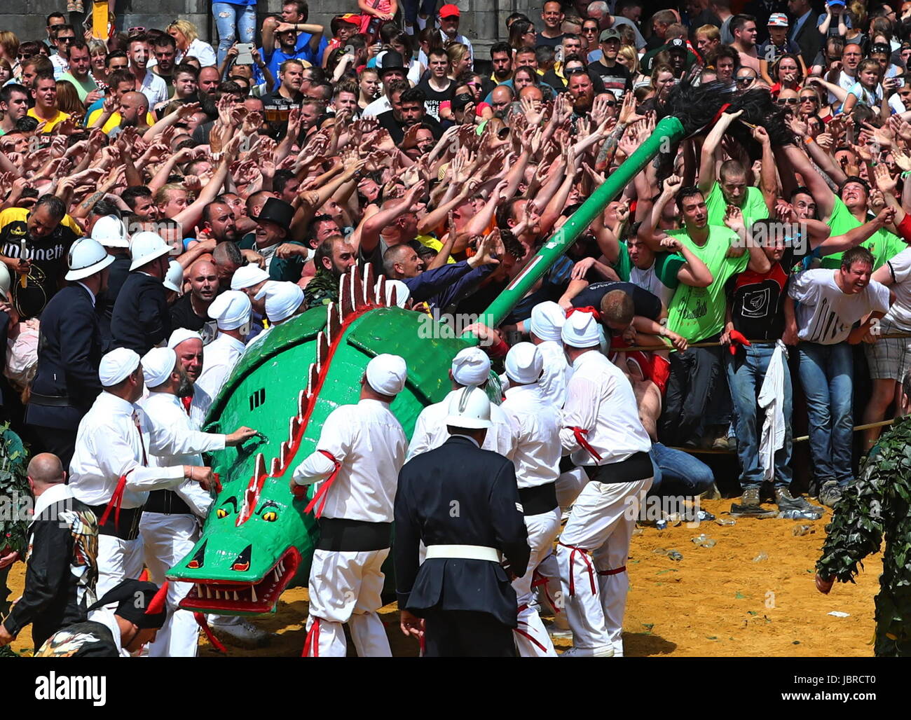 Mons, Belgium. 11th June, 2017. People attend the Doudou festival held in Mons, Belgium, June 11, 2017. The Doudou Festival was recognized in 2005 by UNESCO as one of the masterpieces of the Oral and Intangible Heritage of Humanity. Credit: Gong Bing/Xinhua/Alamy Live News Stock Photo