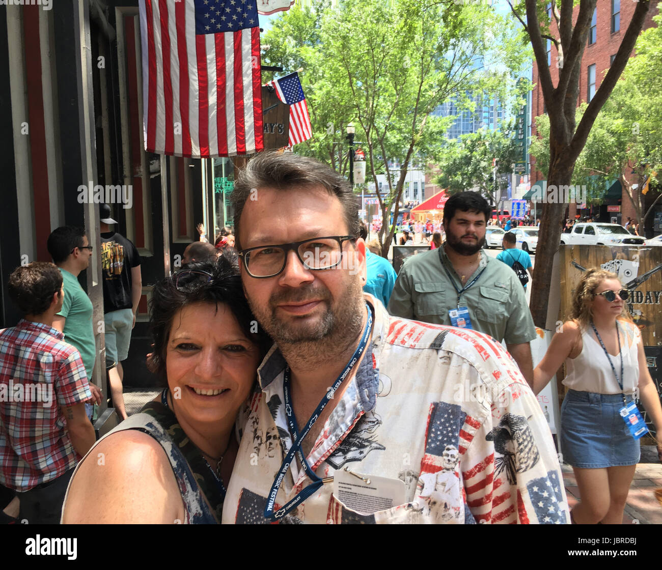 Nashville, USA. 8th June, 2017. The couple Franz and Birgit Luft are Country music fans from Baden-Wuerttemberg and have traveled to the US for the CMA music festival in Nashville, USA, 8 June 2017. Country Music is an integral part of Nashville - as is the Cumberland river. The four days of the year in June, when the festival is taking place more than 350 artists and bands take their music to eleven different stages in the city. Photo: Gunther Matejka/dpa/Alamy Live News Stock Photo