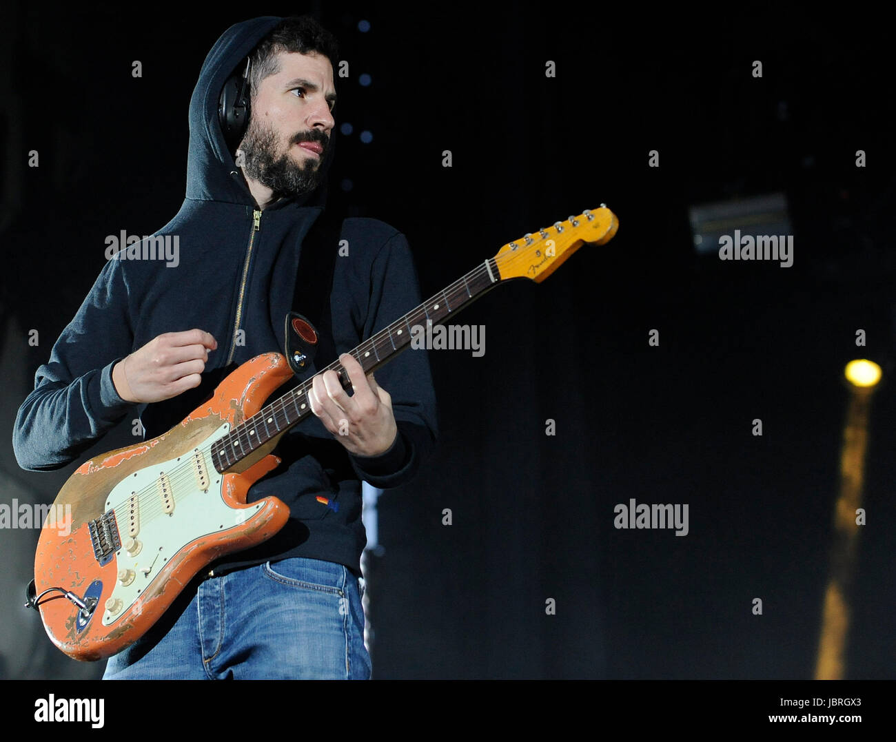 Prague, Czech Republic. 11th June, 2017. BRAD DELSON of Linkin Park rock band performs within Aerodrome festival in Prague, Czech Republic, June 11, 2017. Credit: Ondrej Deml/CTK Photo/Alamy Live News Stock Photo