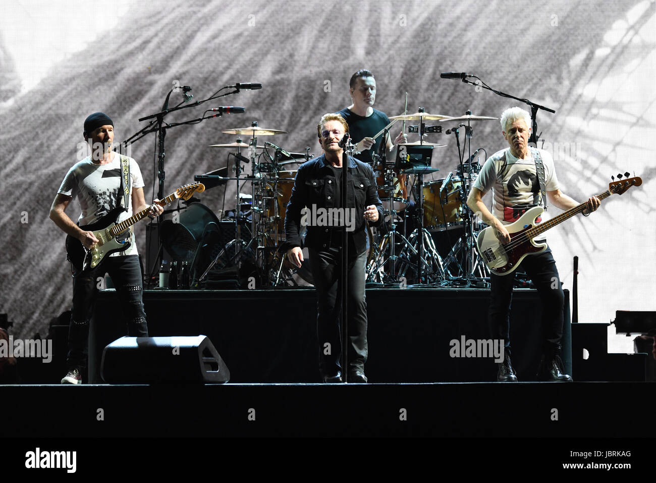 Miami Gardens, Florida, USA. 11th June, 2017. U2 perform during The Joshua Tree 2017 Tour at Hard Rock Stadium on June 11, 2017 in Miami Gardens, Florida. Credit: Mpi04/Media Punch/Alamy Live News Stock Photo