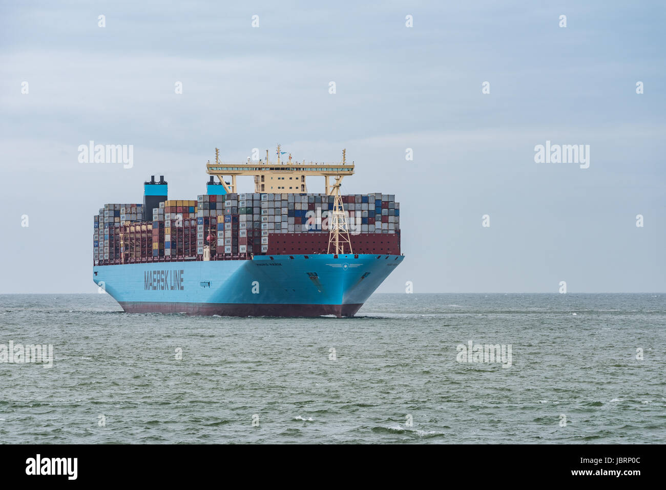 Rotterdam, Netherlands. 12th Jun, 2017. The mega containership Madrid Maersk arrives from the North Sea at Rotterdam for its maiden call. Credit: Corine van Kapel/Alamy Live News Stock Photo