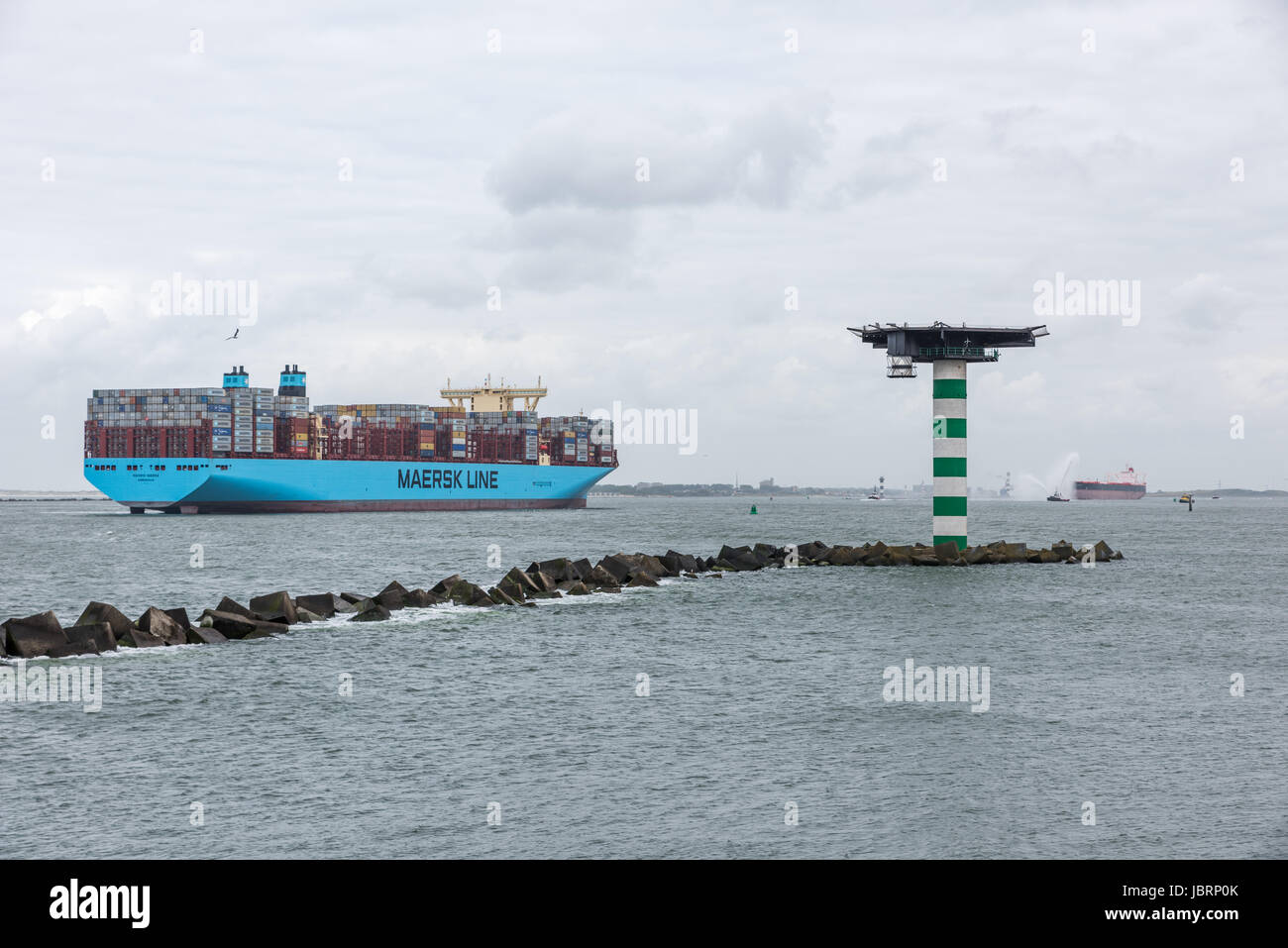 Rotterdam, Netherlands. 12th Jun, 2017. The mega containership Madrid Maersk sails on the Nieuwe Waterweg at the Port of Rotterdam making its maiden call. Credit: Corine van Kapel/Alamy Live News Stock Photo