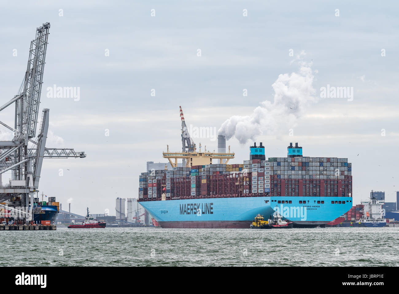 Rotterdam, Netherlands. 12th Jun, 2017. The mega containership Madrid Maersk arrives at the Maasvlakte, Port of Rotterdam for its maiden call. Credit: Corine van Kapel/Alamy Live News Stock Photo
