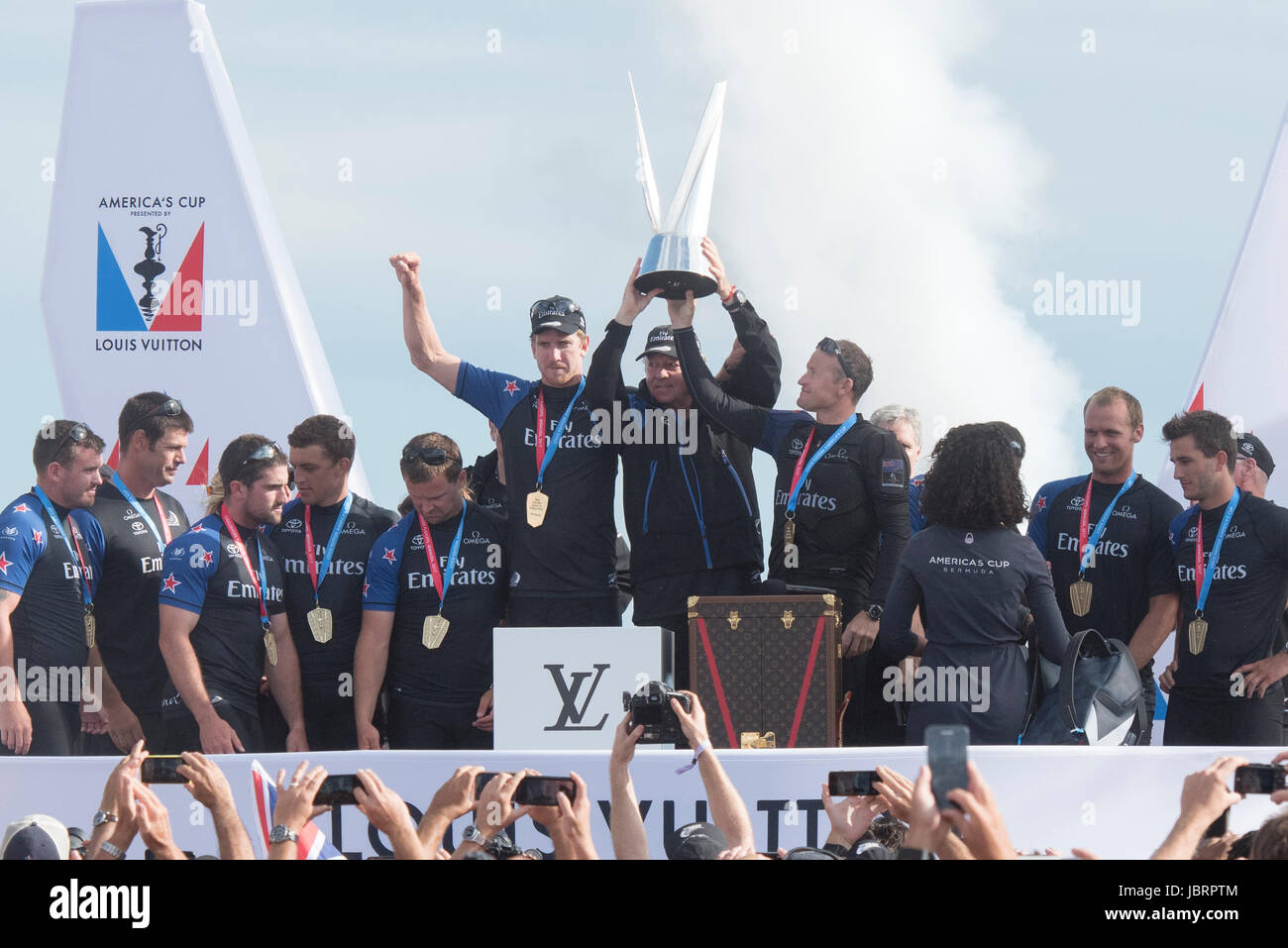 Americas's Cup Village, Bermuda 12th June 2017. Emirates Team New Zealand  with the Louis Vuitton Challenger