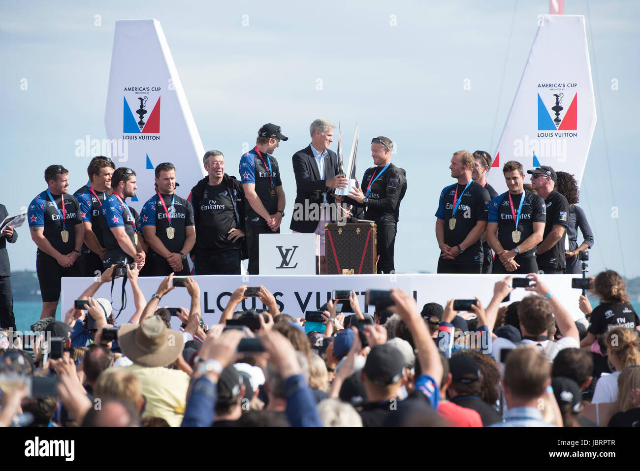 Americas's Cup Village, Bermuda 12th June 2017. Emirates Team New Zealand  with the Louis Vuitton Challenger