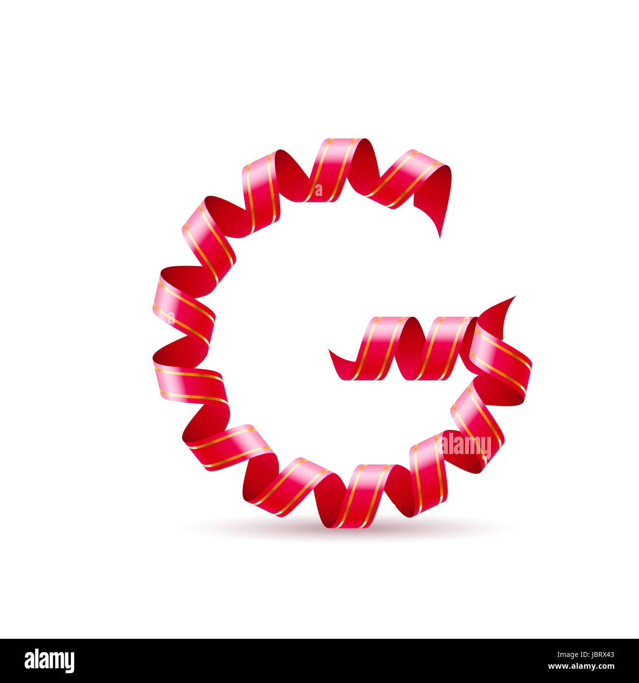 Letter G made of red curled shiny ribbon Stock Photo