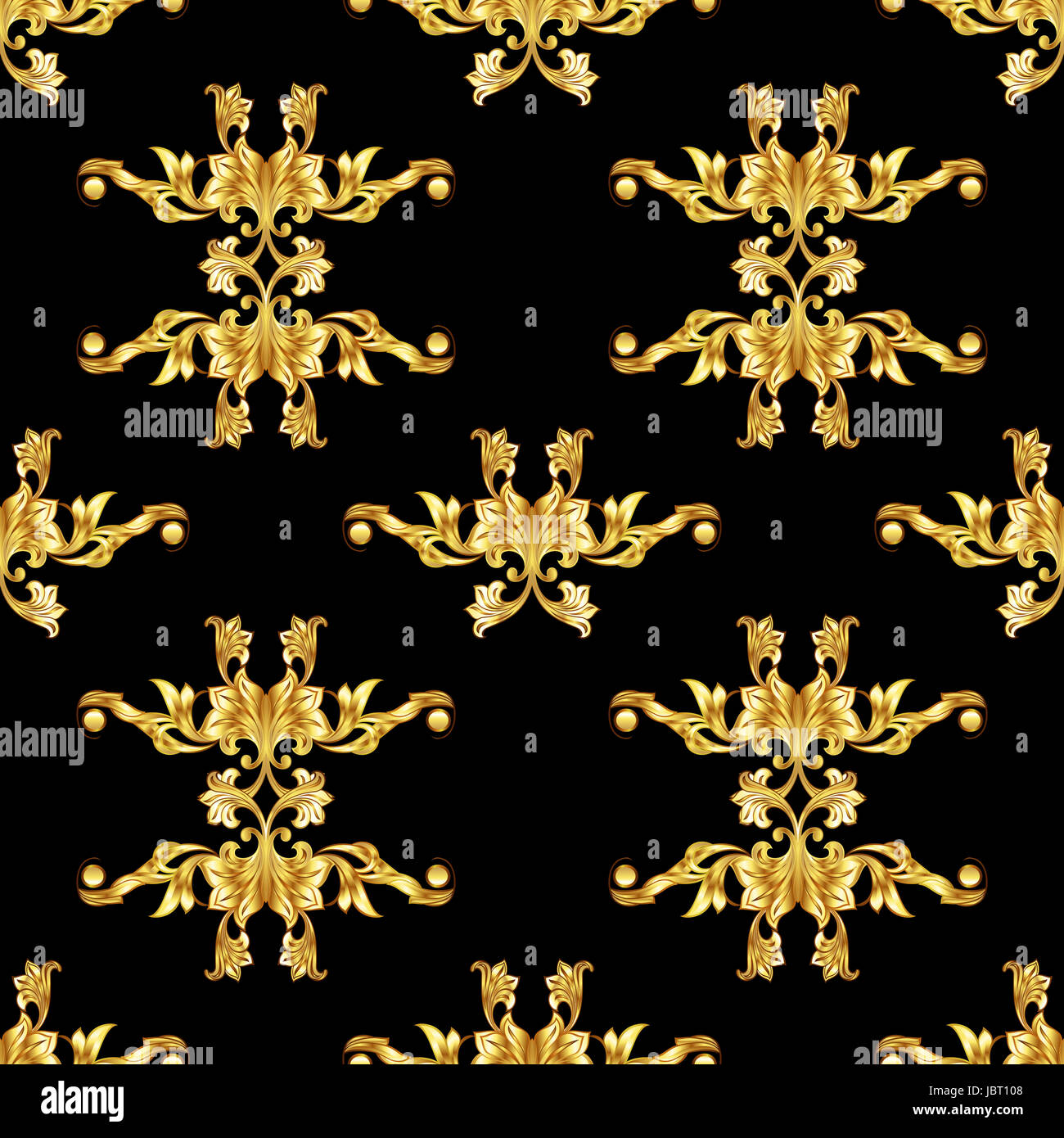 Seamless golden pattern in floral style on black background Stock Photo ...