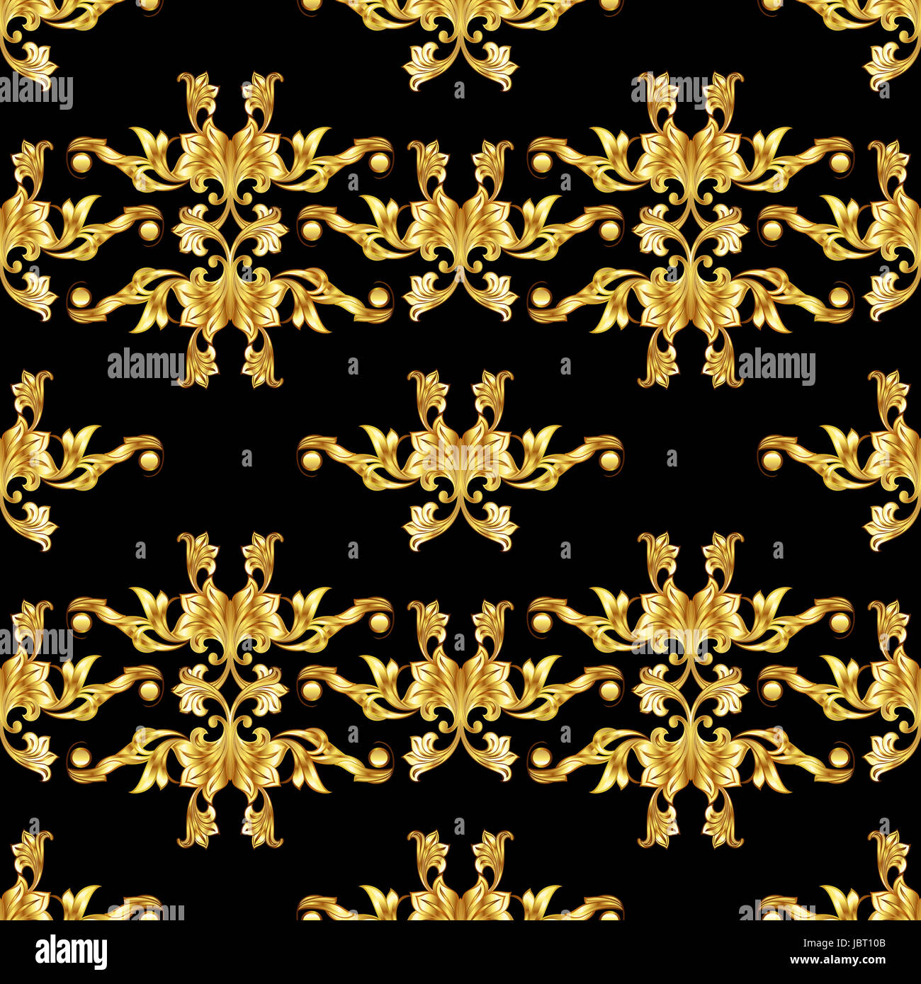 Seamless gold pattern in floral style on black background Stock Photo ...
