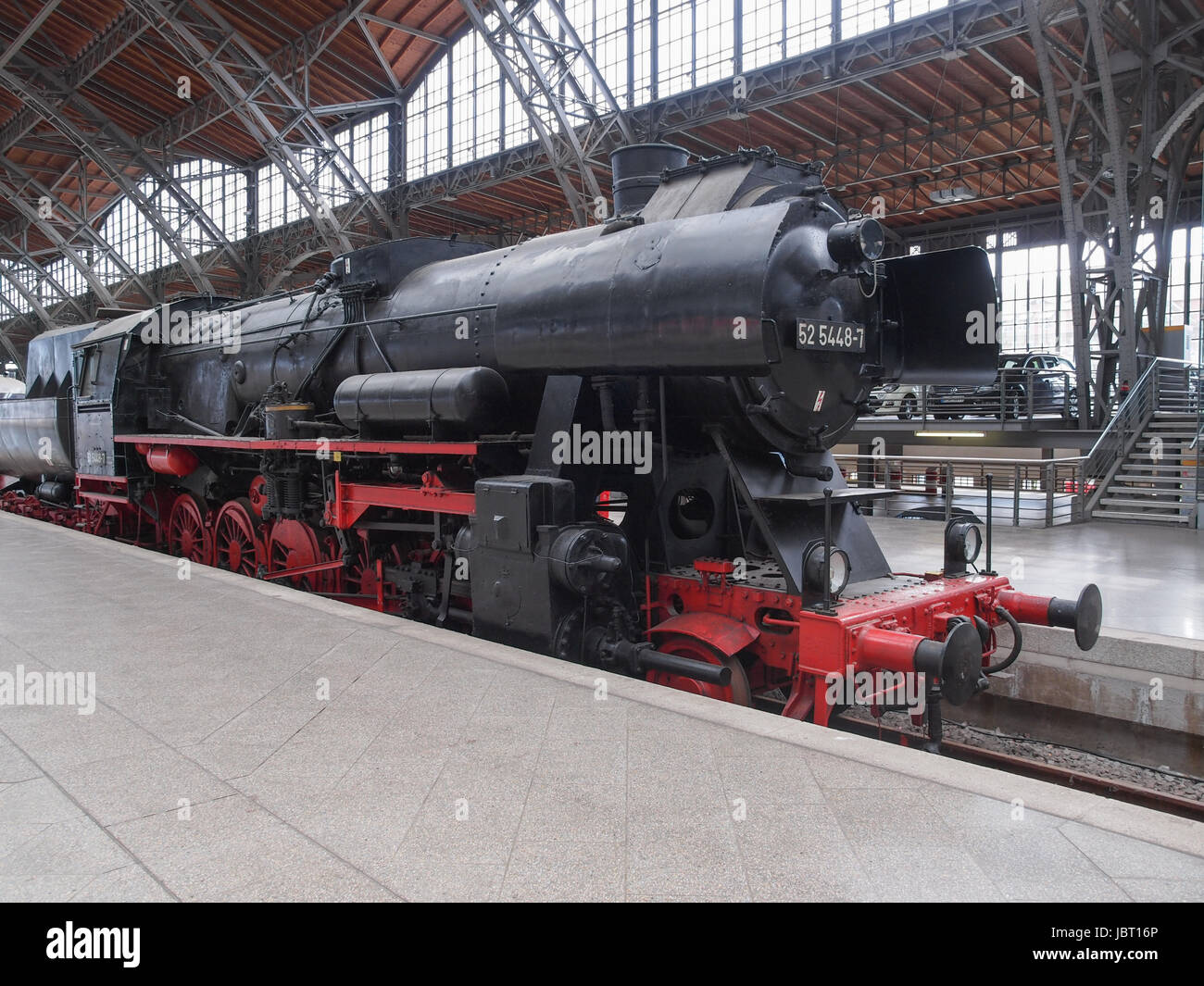 LEIPZIG, GERMANY - JUNE 12, 2014: Class 52 steam locomotive 52 5448 7 of the Deutsche Reichsbahn at Leipzig Hbf station Stock Photo