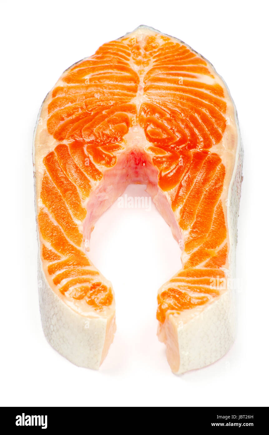 salmon steak red fish on white Stock Photo - Alamy