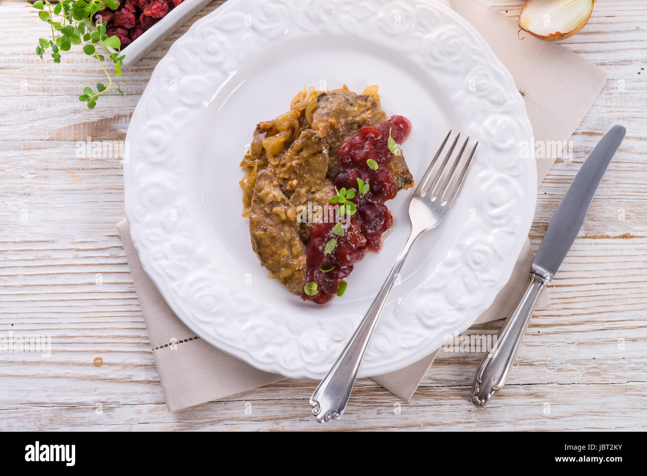 Liver with Cranberries Stock Photo Alamy