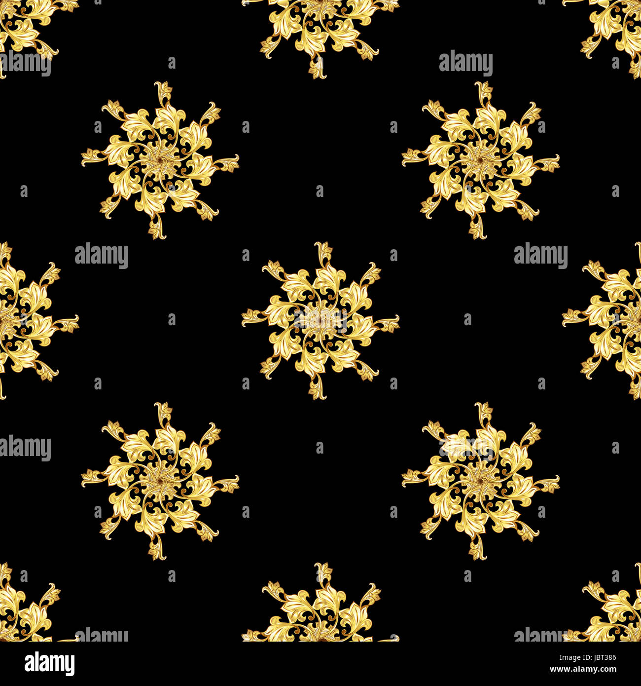 Seamless gold floral elements on black background Stock Photo - Alamy