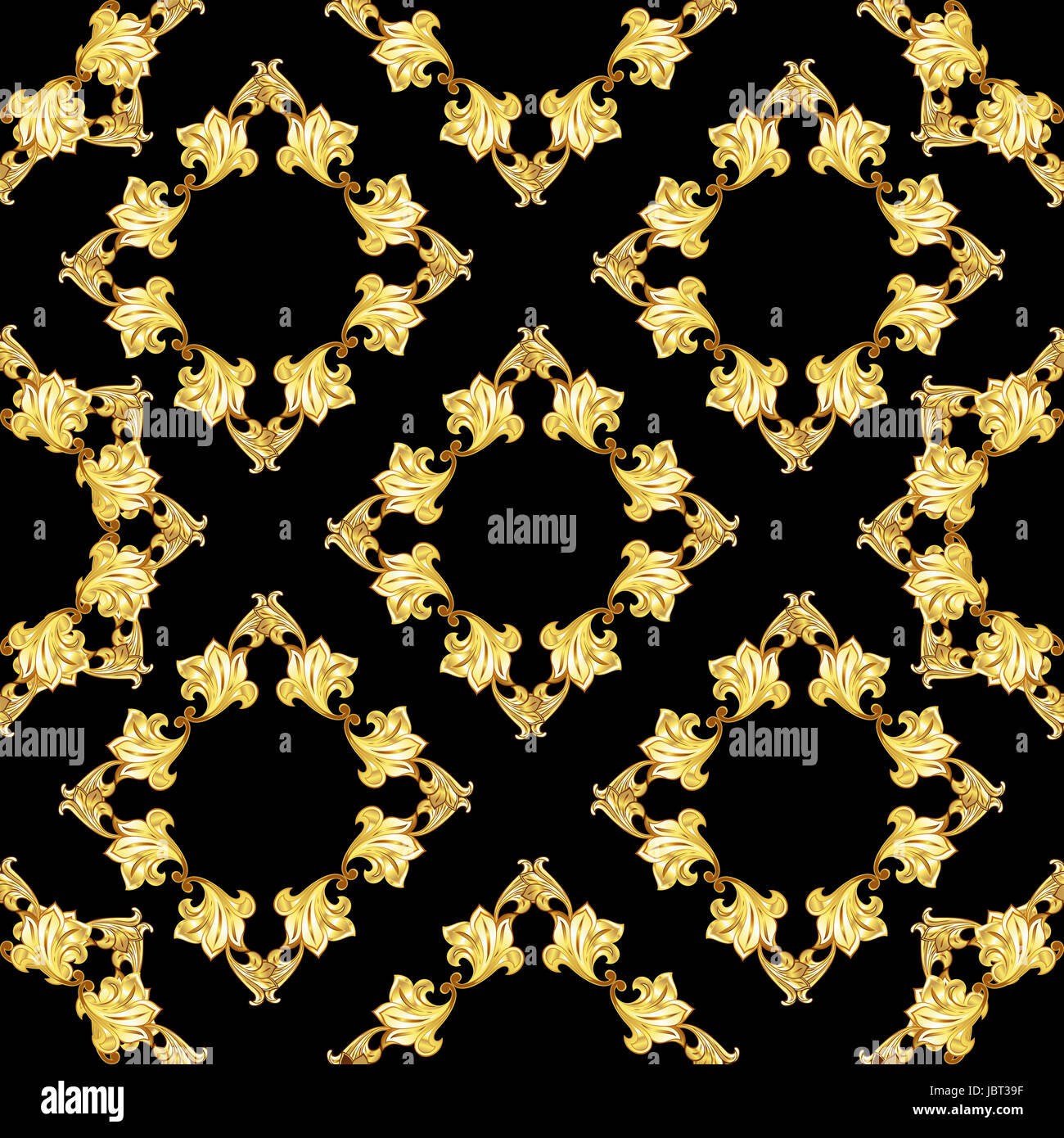 Seamless gold floral patterns on the black background Stock Photo - Alamy