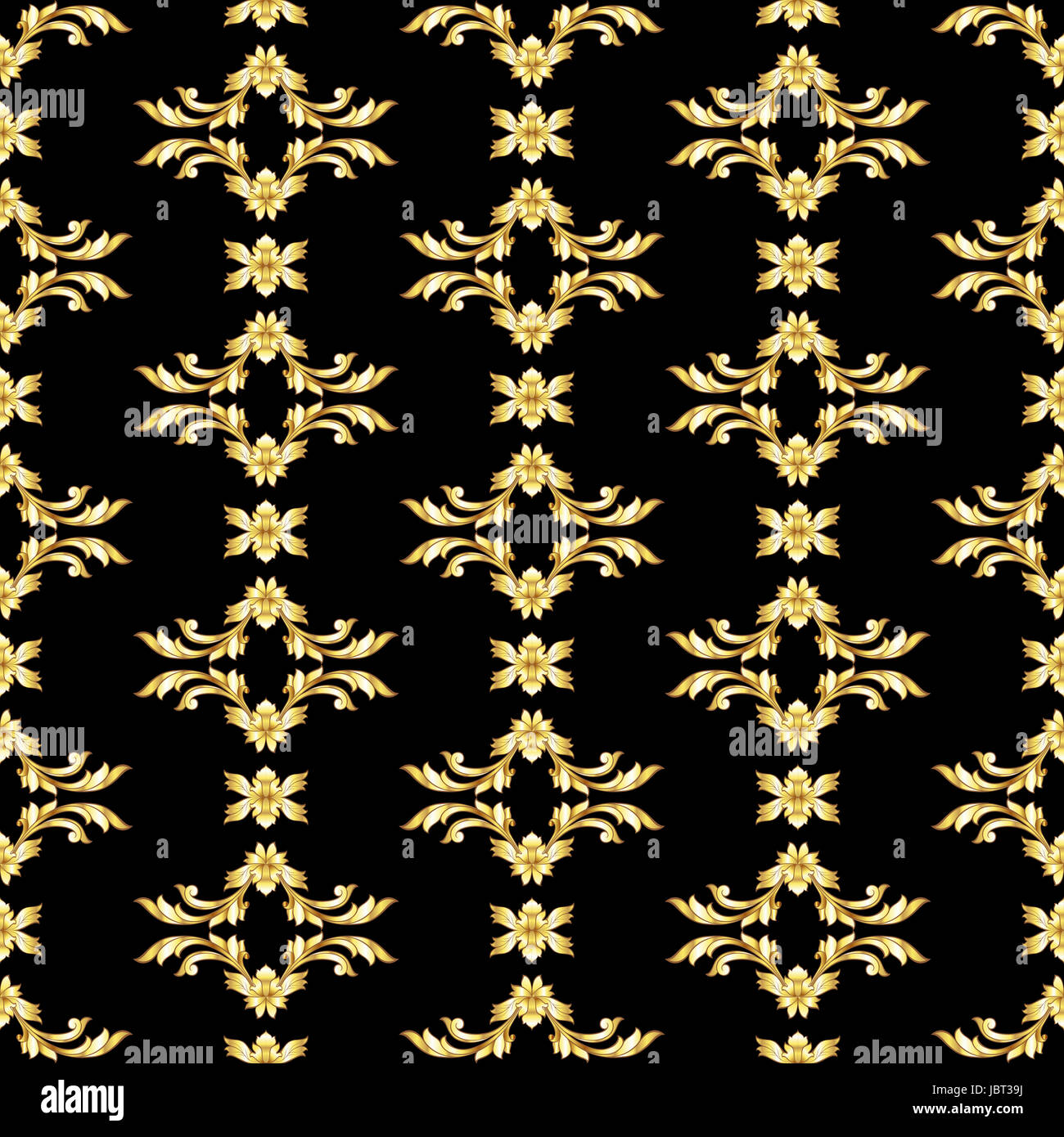 Seamless vertical gold floral pattern on black background Stock Photo ...
