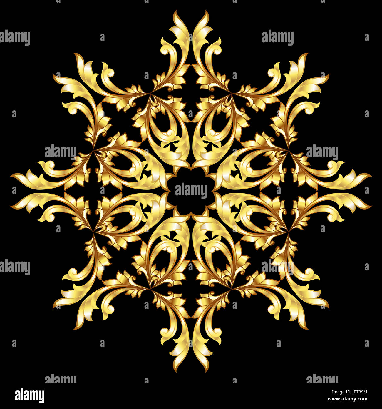 Golden pattern with a flower on the black background Stock Photo - Alamy