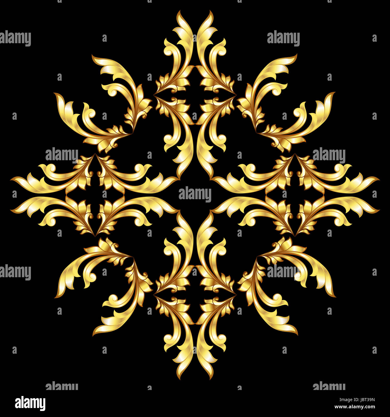 Gold pattern with a flower on the black background Stock Photo - Alamy
