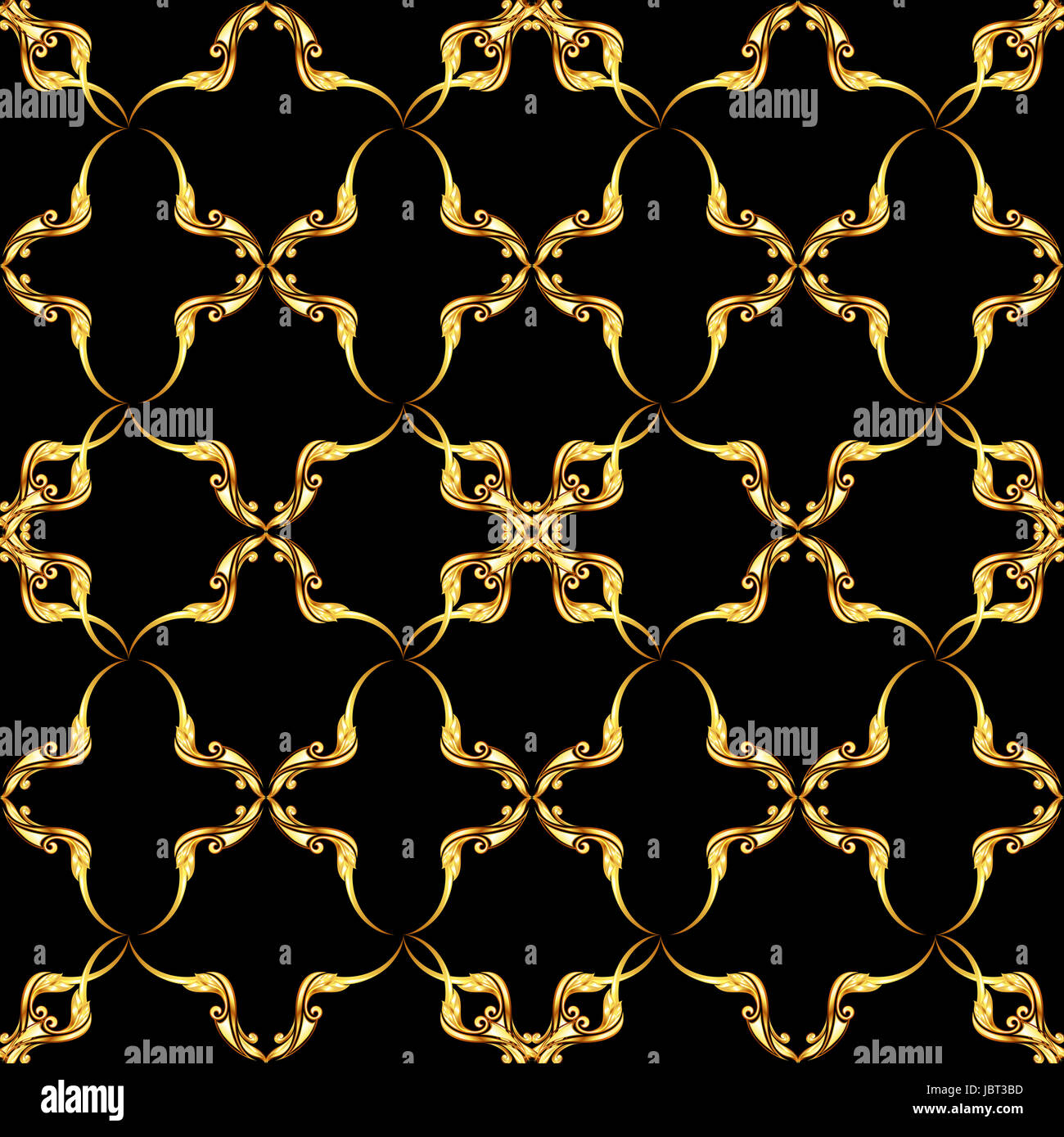 Seamless gold floral pattern on the black background Stock Photo - Alamy