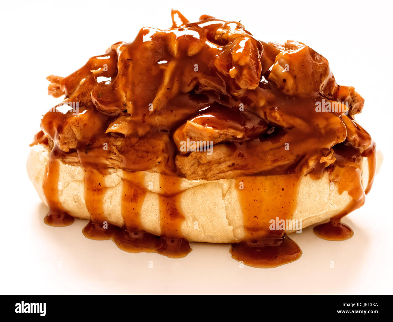 close up of an american barbecue pulled pork sandwich Stock Photo