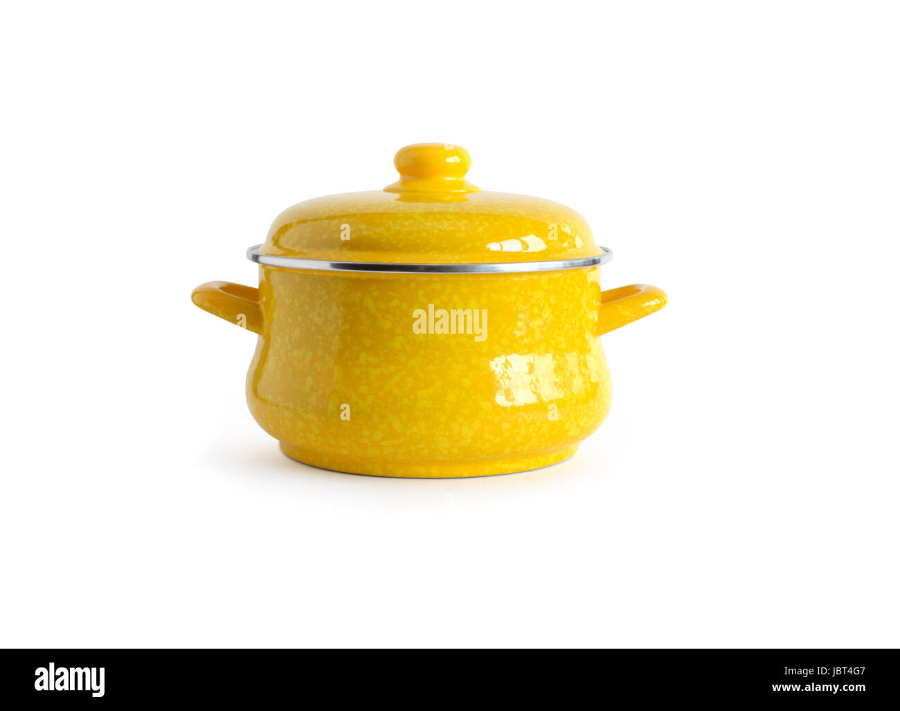 New yellow saucepan on white background. Clipping path is included
