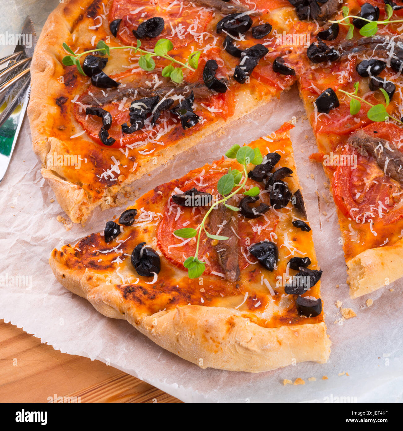 olive anchovy pizza Stock Photo Alamy