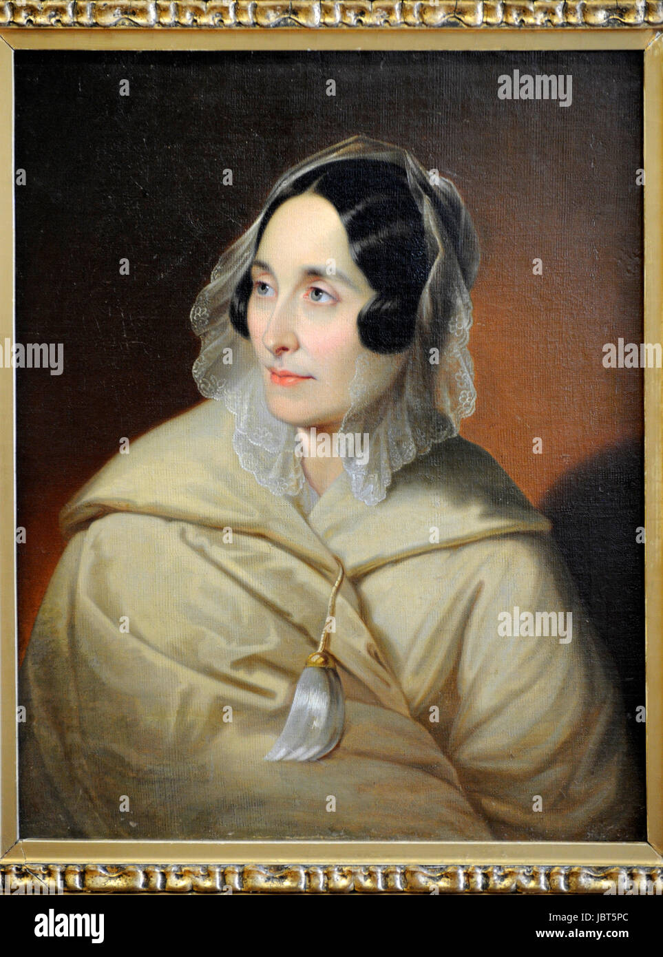 Jan Moraczynski (1807-1870). The Woman in a White Cloak. Vilnius Picture Gallery. Lithuania. Stock Photo