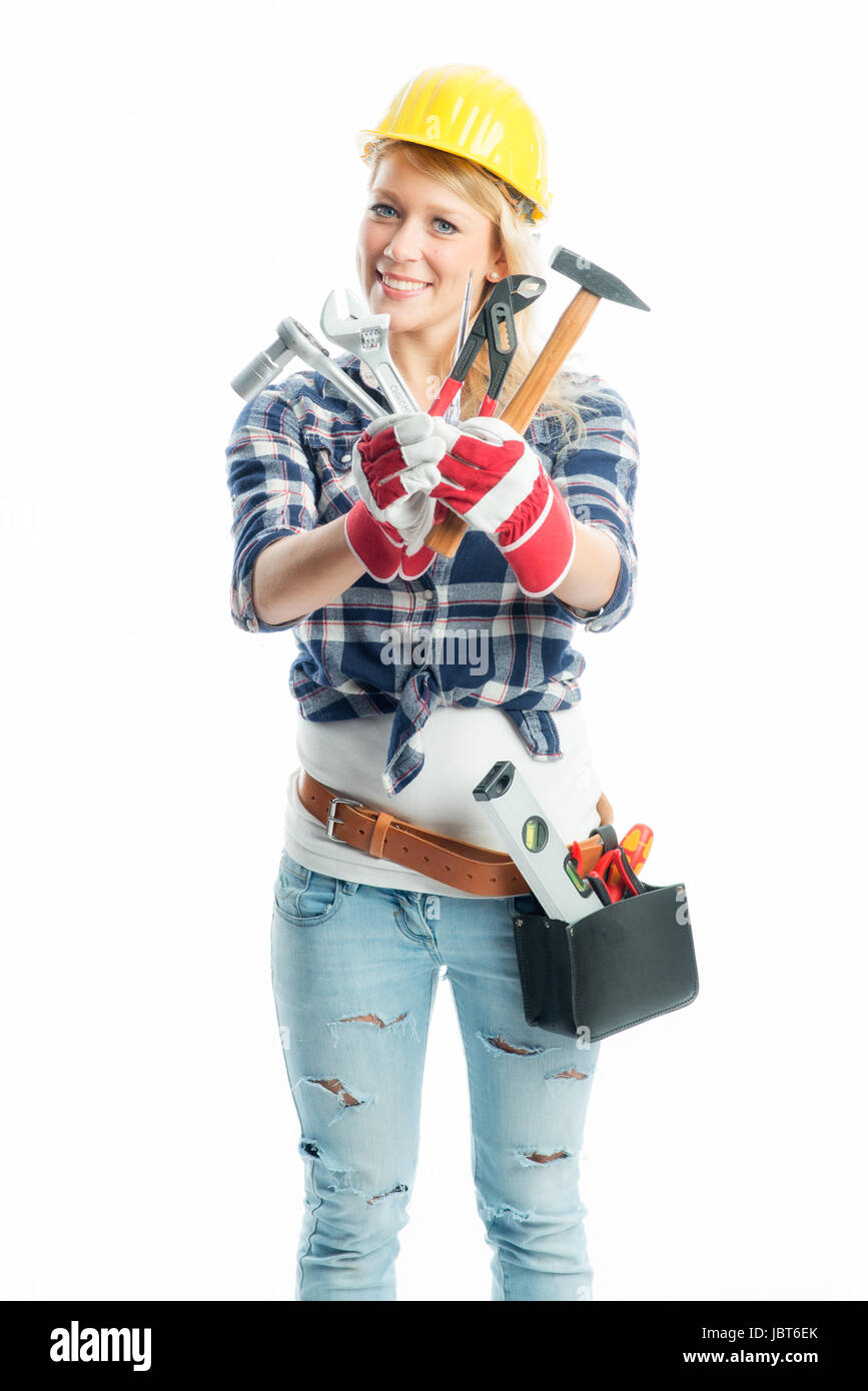 female craftsman with tools Stock Photo