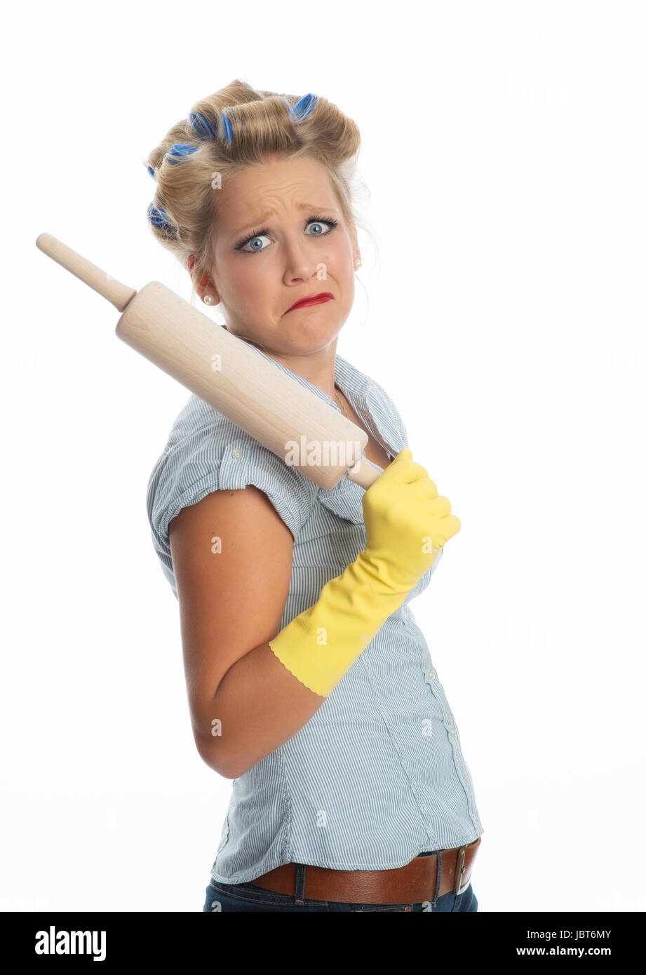 housewife with rolling pin Stock Photo Alamy