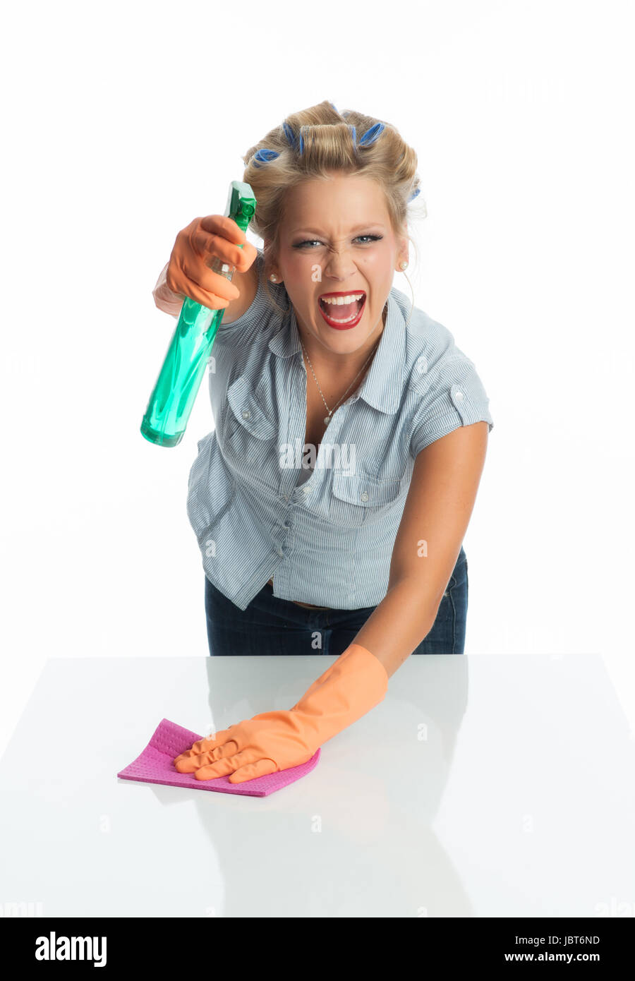 housewife with spray bottle Stock Photo Alamy