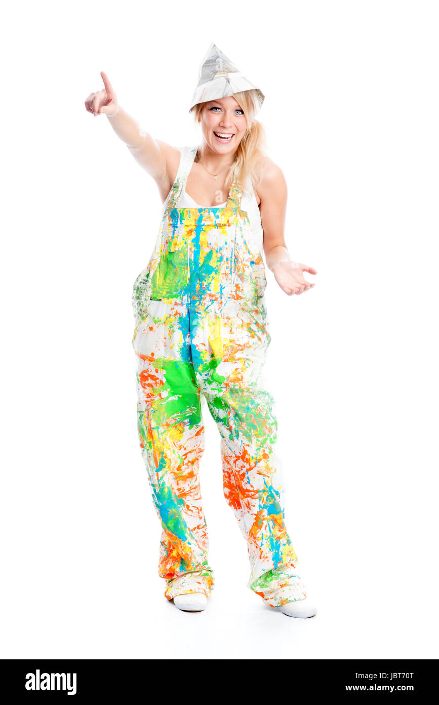 merry painter in overalls Stock Photo - Alamy