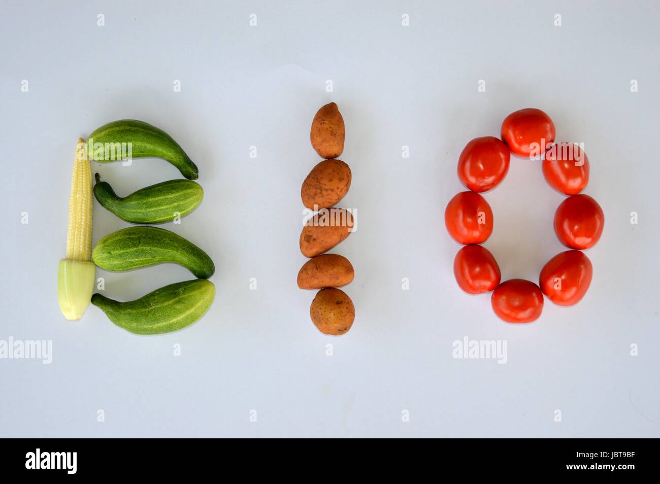 The word BIO written with vegetable letters as a symbol for healthy food Stock Photo