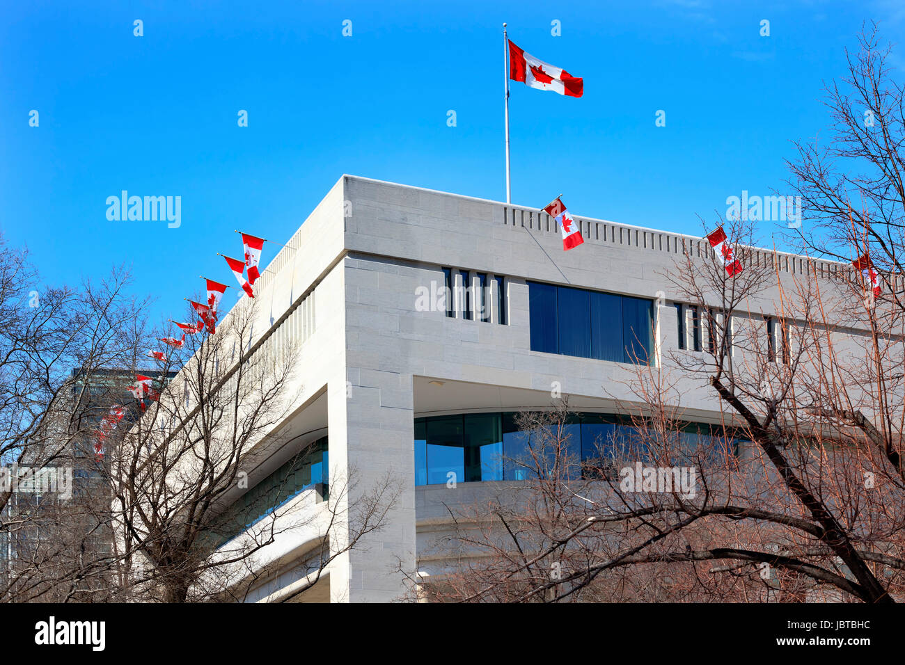 Canadian Flags Canada Embassy Pennsylvania Ave Washington DC. Stock Photo