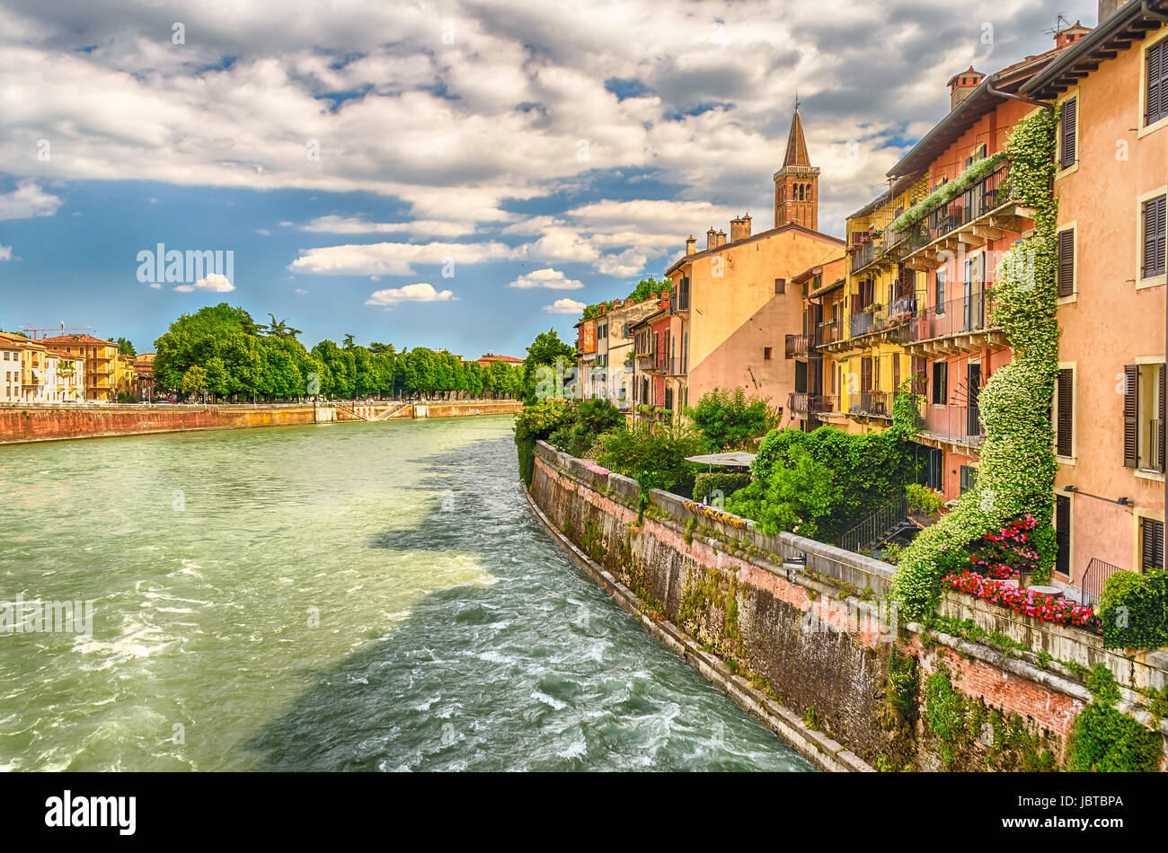 View Over Adige River in central Verona, Italy Stock Photo - Alamy