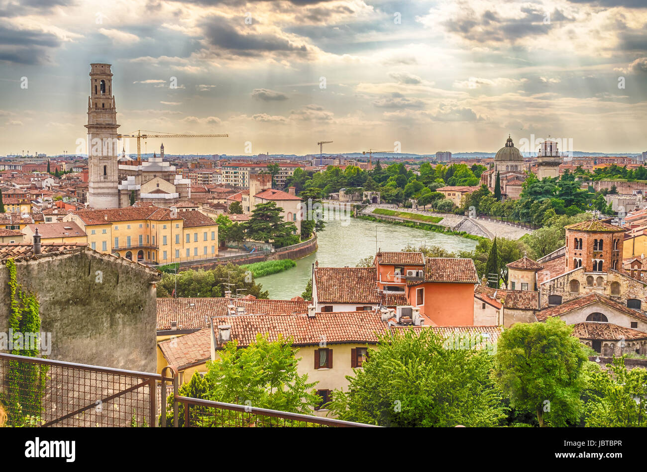 Panoramic View Over central Verona and the Adige River, Italy Stock ...