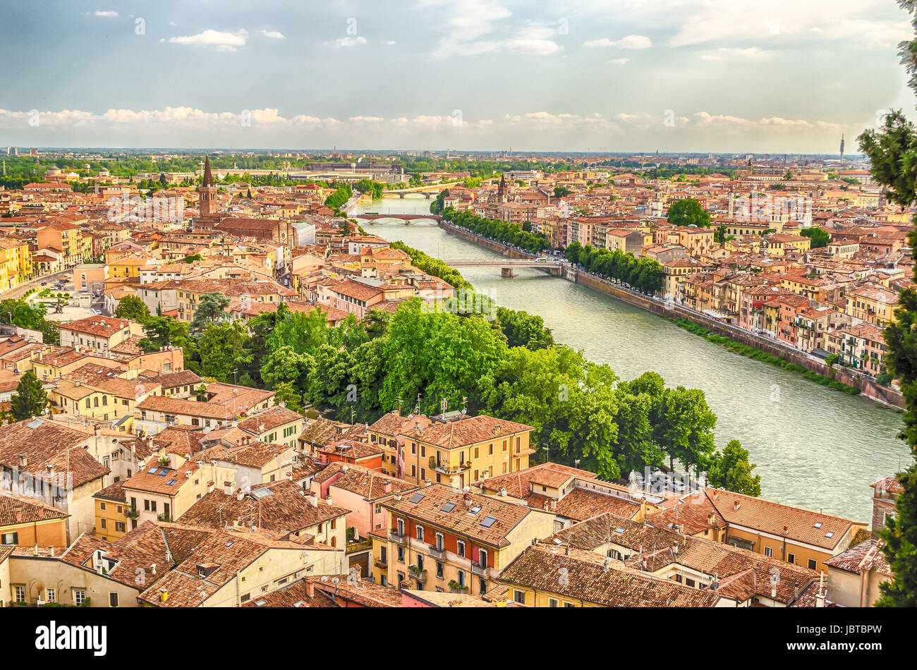 Panoramic View Over central Verona and the Adige River, Italy Stock ...