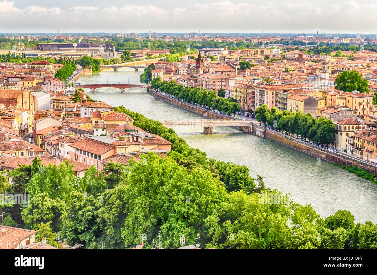 Panoramic View Over central Verona and the Adige River, Italy Stock ...