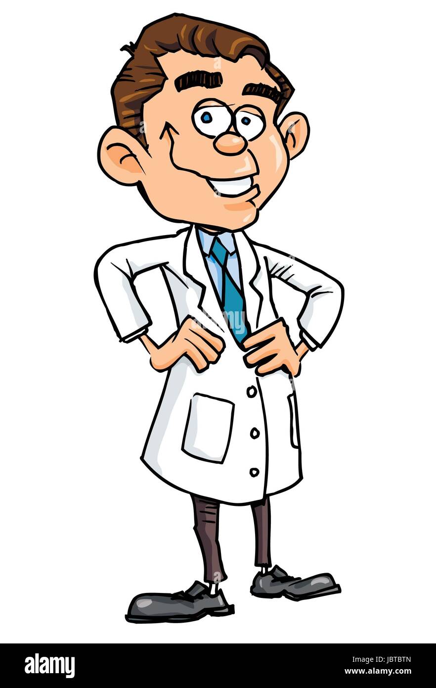 Cartoon doctor in white coat. Isolated on white Stock Photo Alamy