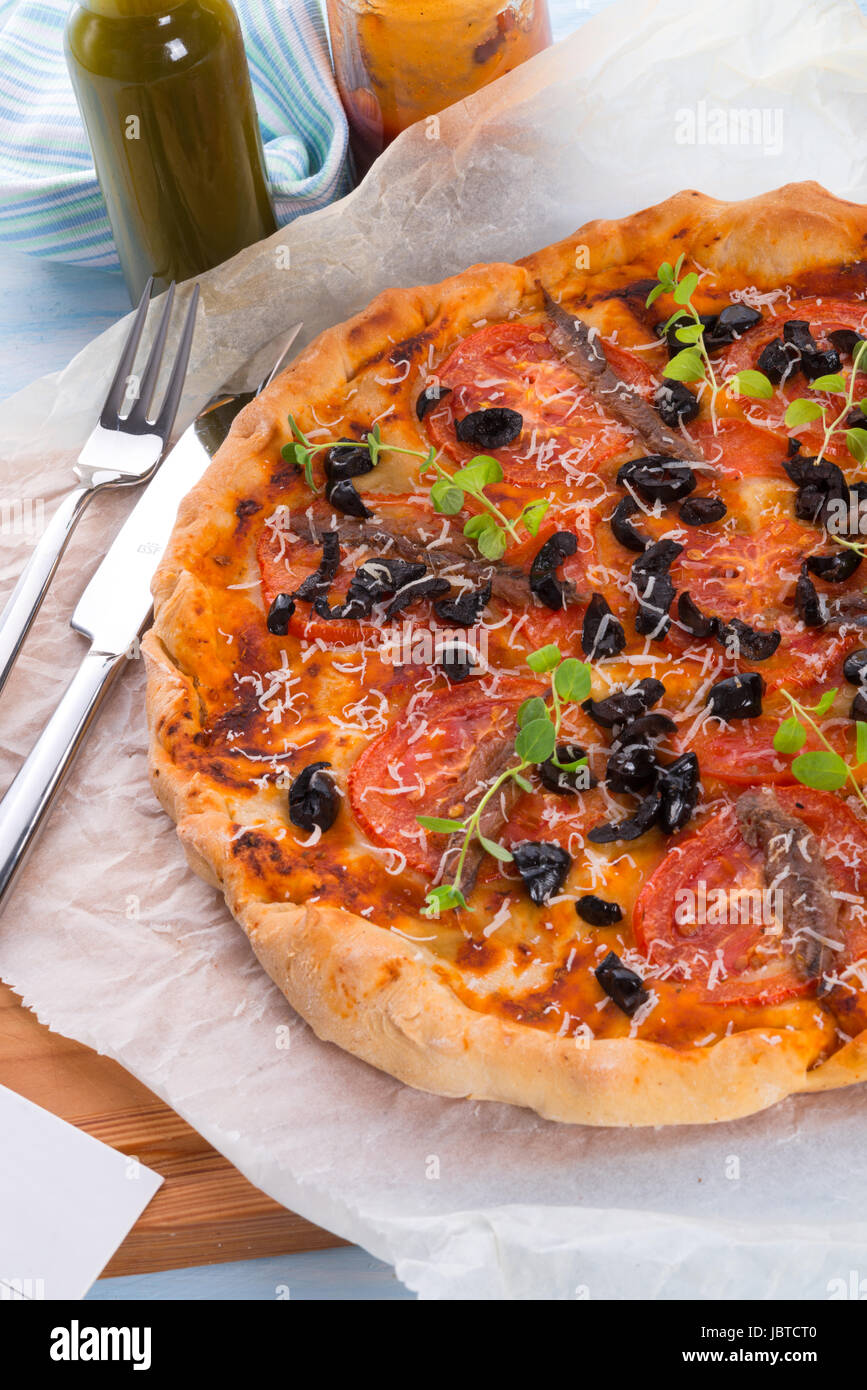 olive anchovy pizza Stock Photo Alamy