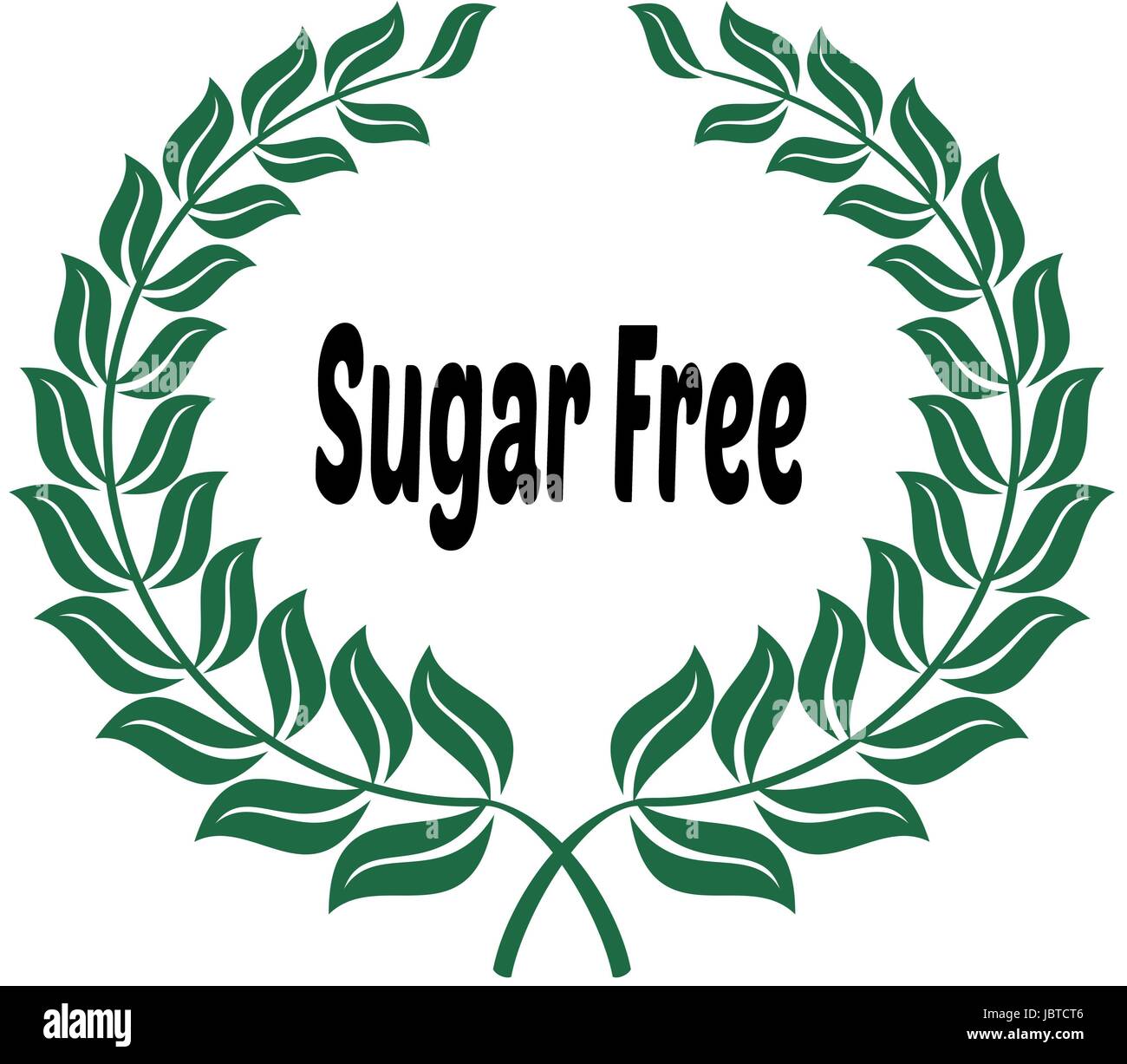 SUGAR FREE on green laurels sticker label. Illustration image Stock Photo
