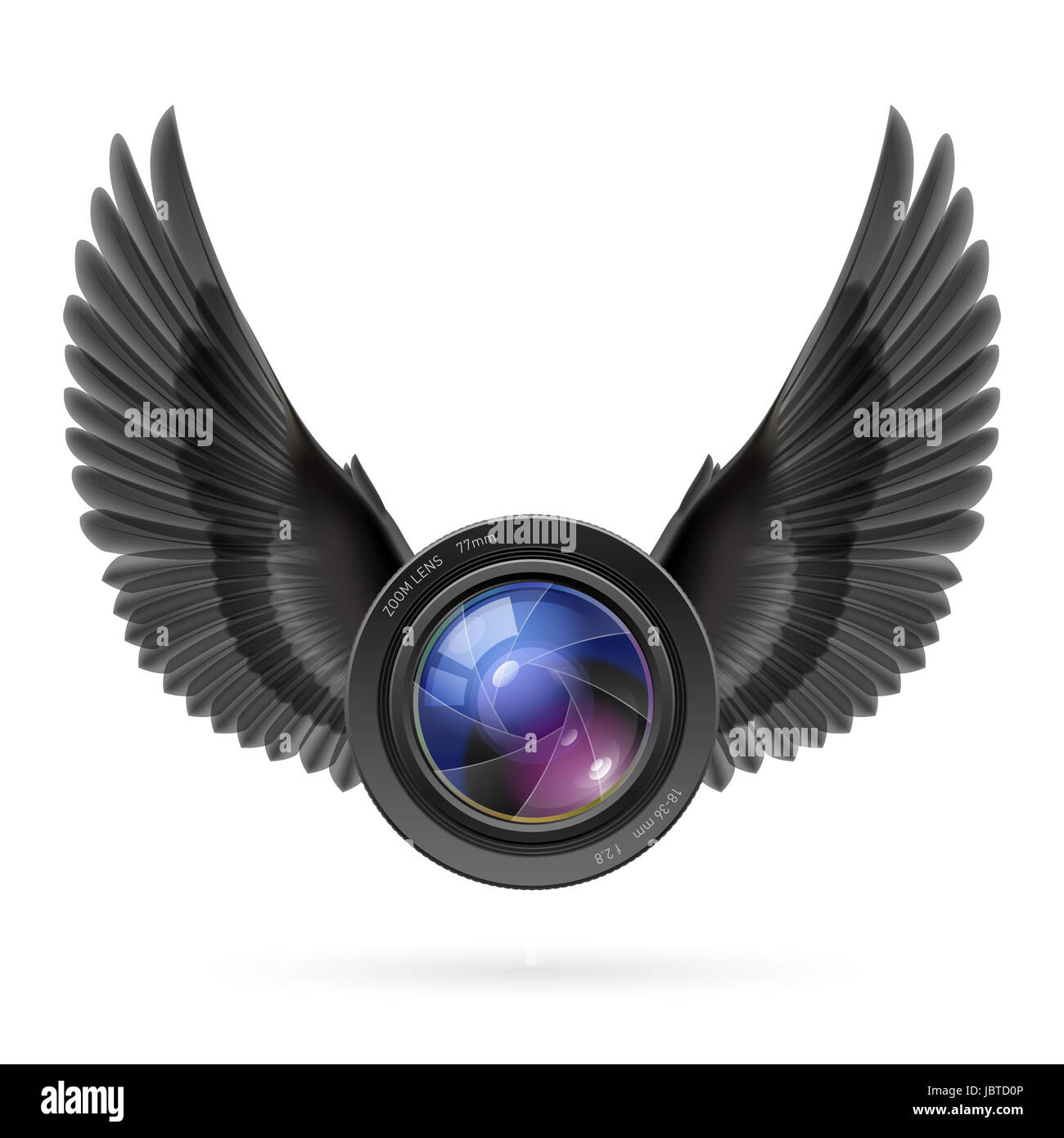 Photo camera lens with black wings emblem Stock Photo Alamy