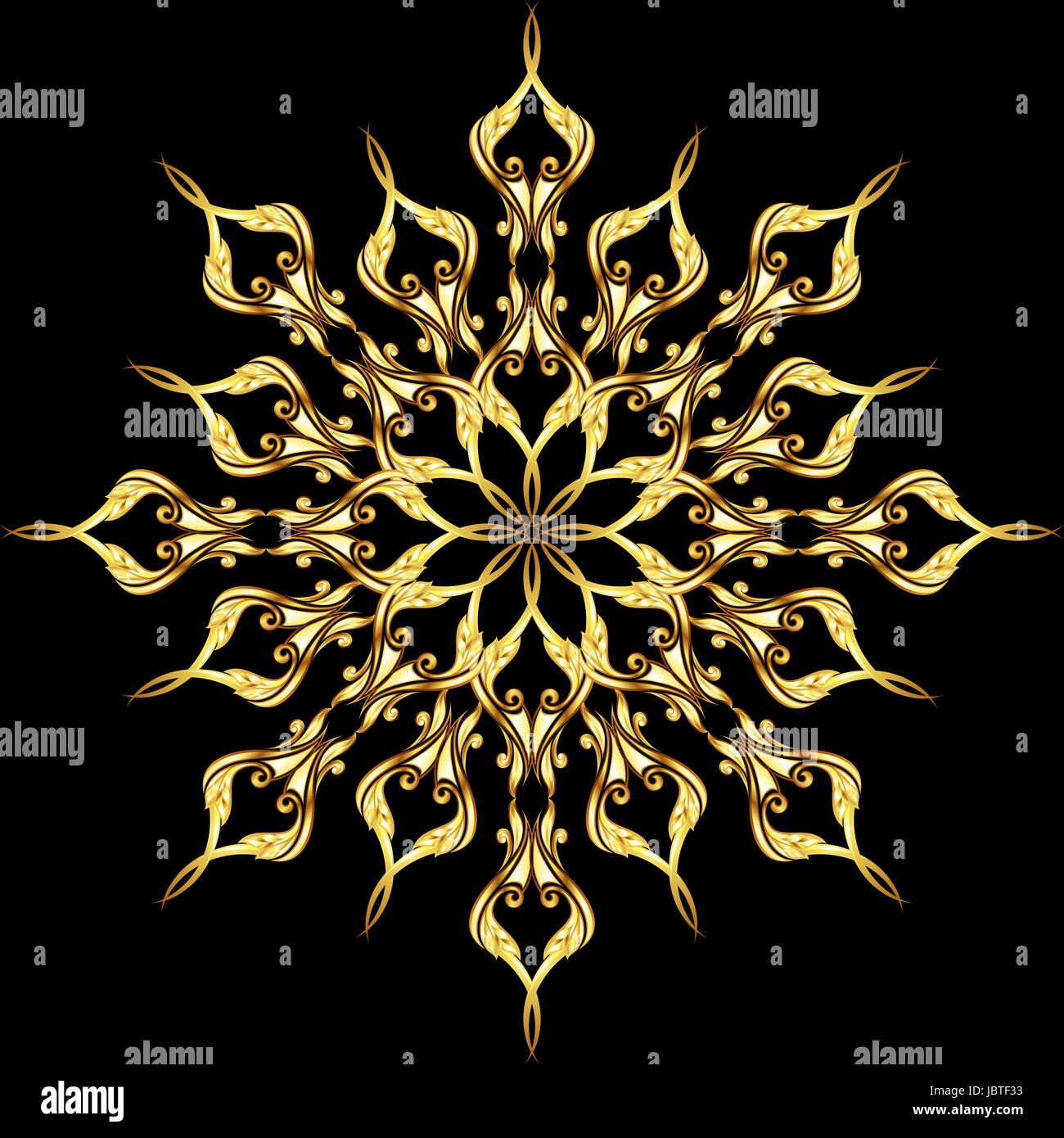 Gold ornate floral pattern on the black background Stock Photo - Alamy