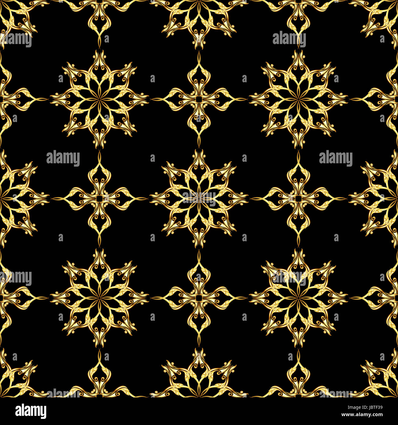 Seamless gold flower pattern on black background Stock Photo - Alamy